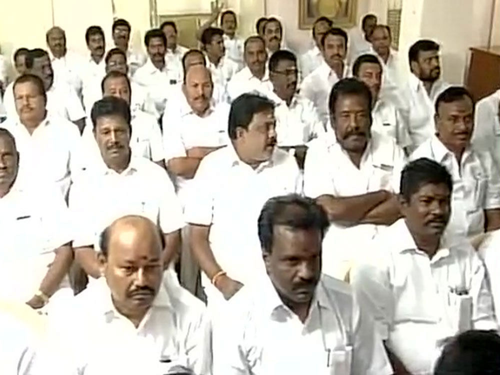 A section of AIADMK MLAs owing allegiance to party General Secretary V K Sasikala today dismissed media reports and allegations from the Panneerselvam camp that they were being 'detained' at a resort near here, and asserted that they were 'free'. Image: ANI Twitter