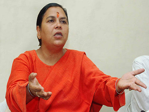 'The persons who commit such crimes must be hung upside down in front of the victims and must be thrashed till their skin comes off. Salt and chilly must be rubbed on their wounds to make them suffer till they beg for their lives,' Uma Bharti said. PTI File photo