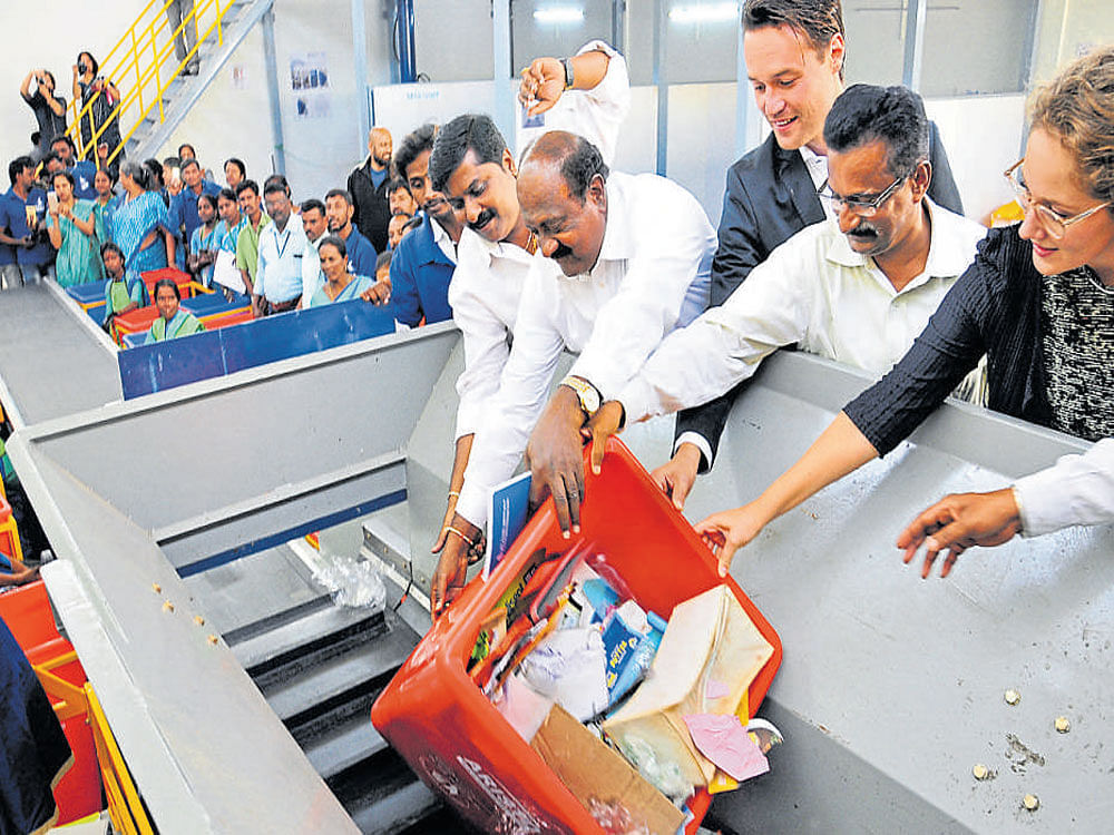 The dry waste collection centre at Marappanapalya, which has been upgraded with European technology. DH PHOTO