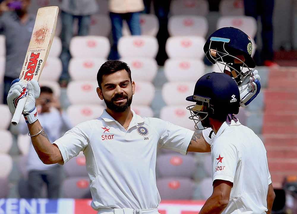 Kohli, who smashed 204 on the second day of the ongoing one-off Test against Bangladesh in Hyderabad, said captaincy has helped him go for longer innings in Test matches. PTI Photo