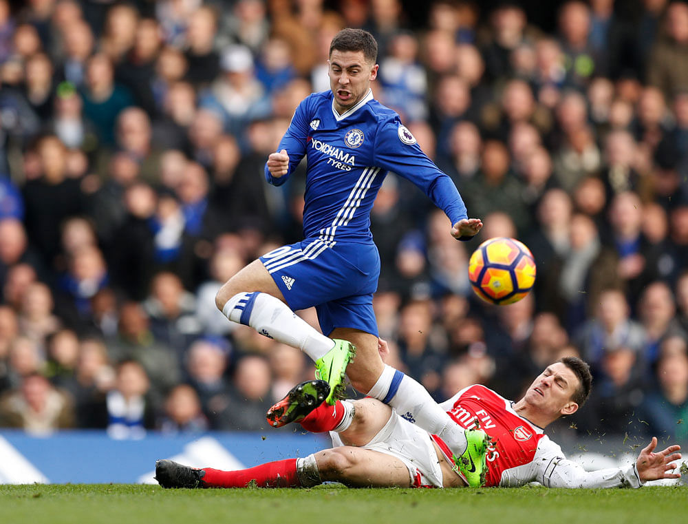 Hit man: Chelsea's Belgian midfielder Eden Hazard has been in top form for the English Premier League leaders this season. Reuters