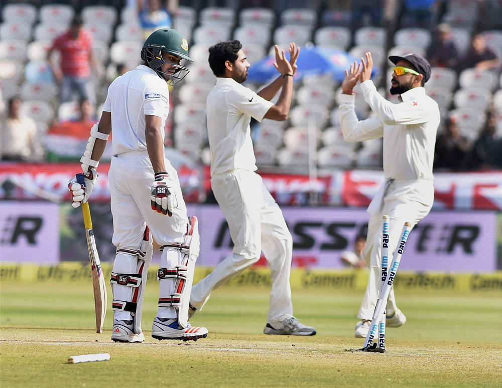 India then predictably went berserk in their second innings, hammering 159/4 in 29 overs in one session before declaring at the stroke of tea to leave Bangladesh with the onerous task of surviving a minimum of 125 overs or chase down 459 for an improbable victory. pti