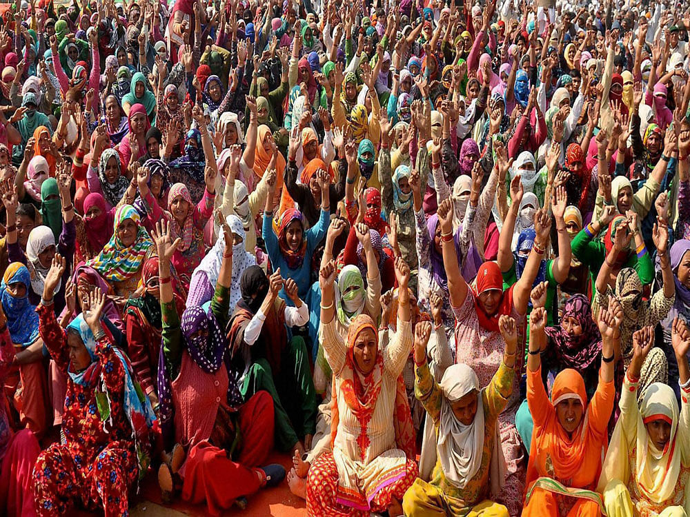 Jat community women during their agitation for reservation at Jassia village in Rohtak. PTI Photo