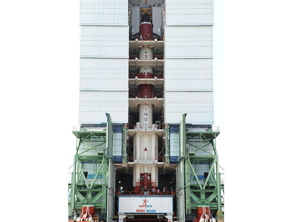 PSLV-C37 Vehicle being integrated at Mobile Service Tower