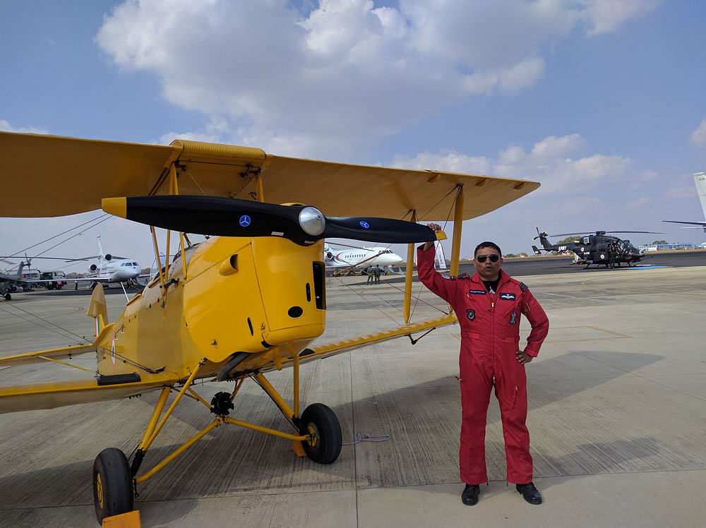 Wing Commander Prashanth Nair, with Tiger Moth.