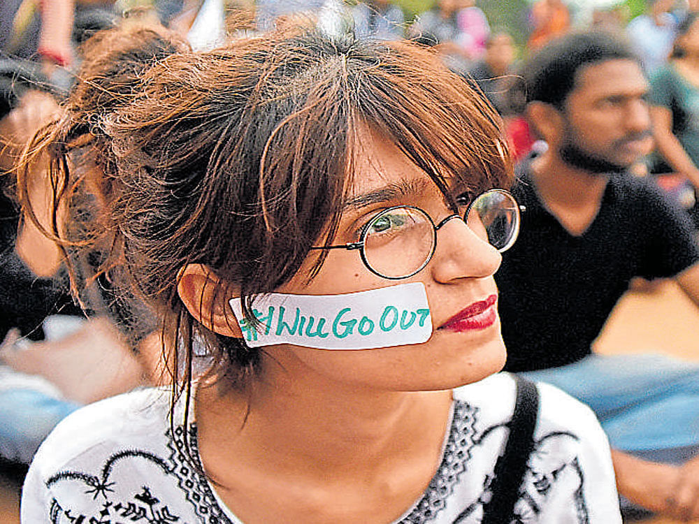 A young woman at the protest in Bengaluru. Satish Badiger