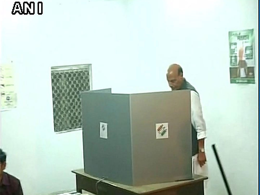 Home Minister Rajnath Singh casting vote. Picture courtesy ANI