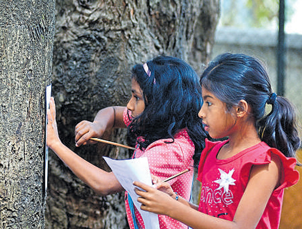 Children take part in 'Conversation with trees' at NGMA&#8200;on Sunday.