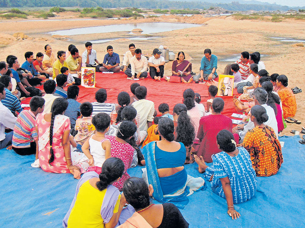 A poetry session conducted by Kavita Trust on the banks of River Netravati in Dakshina Kannada.