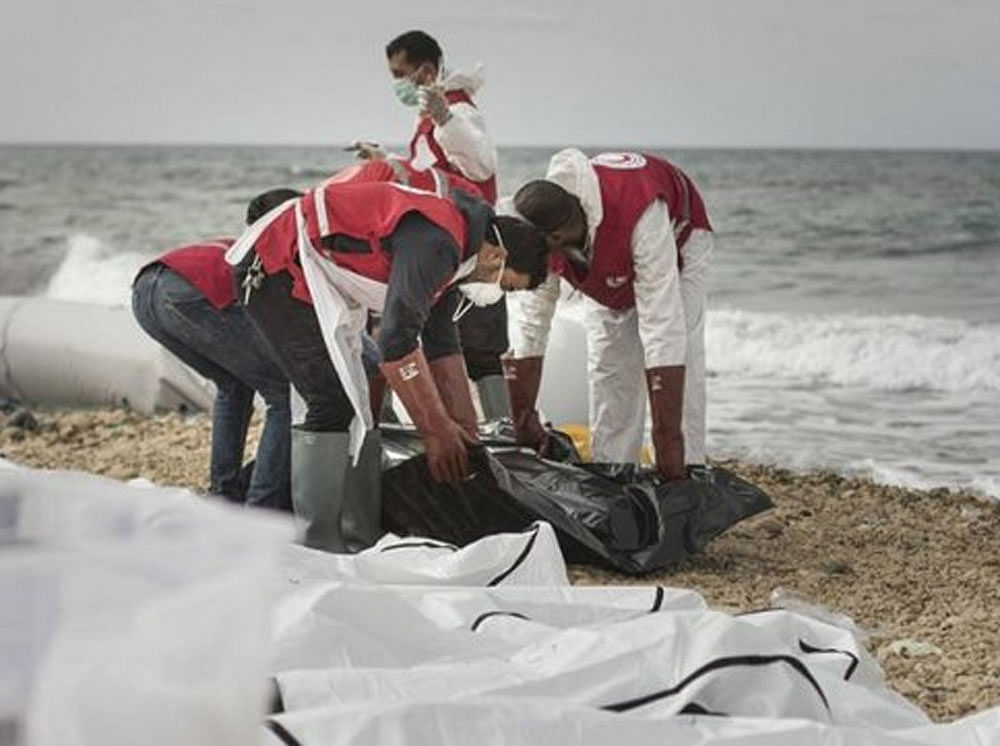More were discovered elsewhere on the beach and still more were feared to be in the water. Image courtesy: IFRC MENA/Twitter