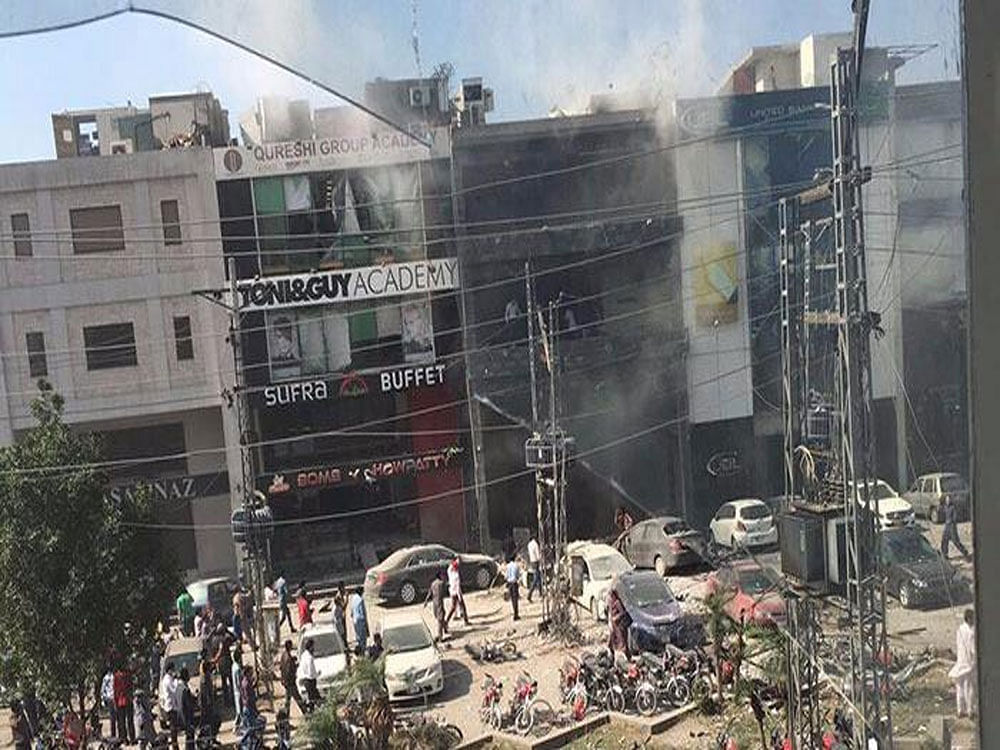Panic gripped the area a little before noon when the loud explosion resonated across Z-Block in Defence Housing Authority area in Lahore. 'Seven persons have been killed and 20 suffered injuries,' officials said. Image courtesy: @geonews_english