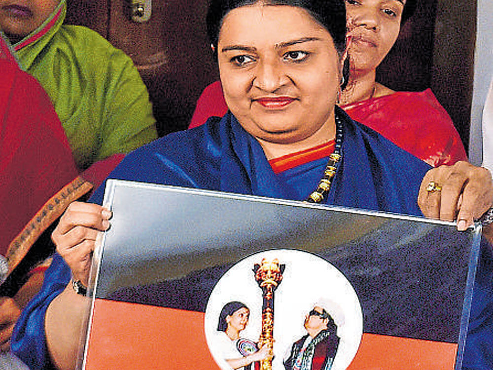Deepa Jayakumar at the launch of her party 'MGR Amma Deepa Peravai' on the occasion of Jayalalithaa's 69th birth anniversary in Chennai on Friday. PTI