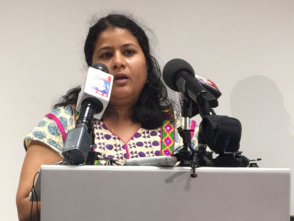 Speaking at a news conference organised by GPS-maker Garmin where Srinivas worked, Sunayana Dumala said reports of bias in the US make minorities afraid as she questioned do we belong here. She said she now wonders what will the US government do to stop hate crimes against minorities. Picture courtesy Twitter