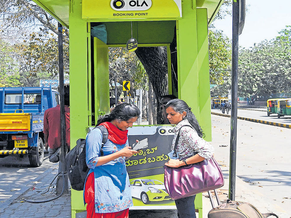 A closed Ola&#8200;kiosk greets passengers at the city railway  station on Saturday. DH PHOTO