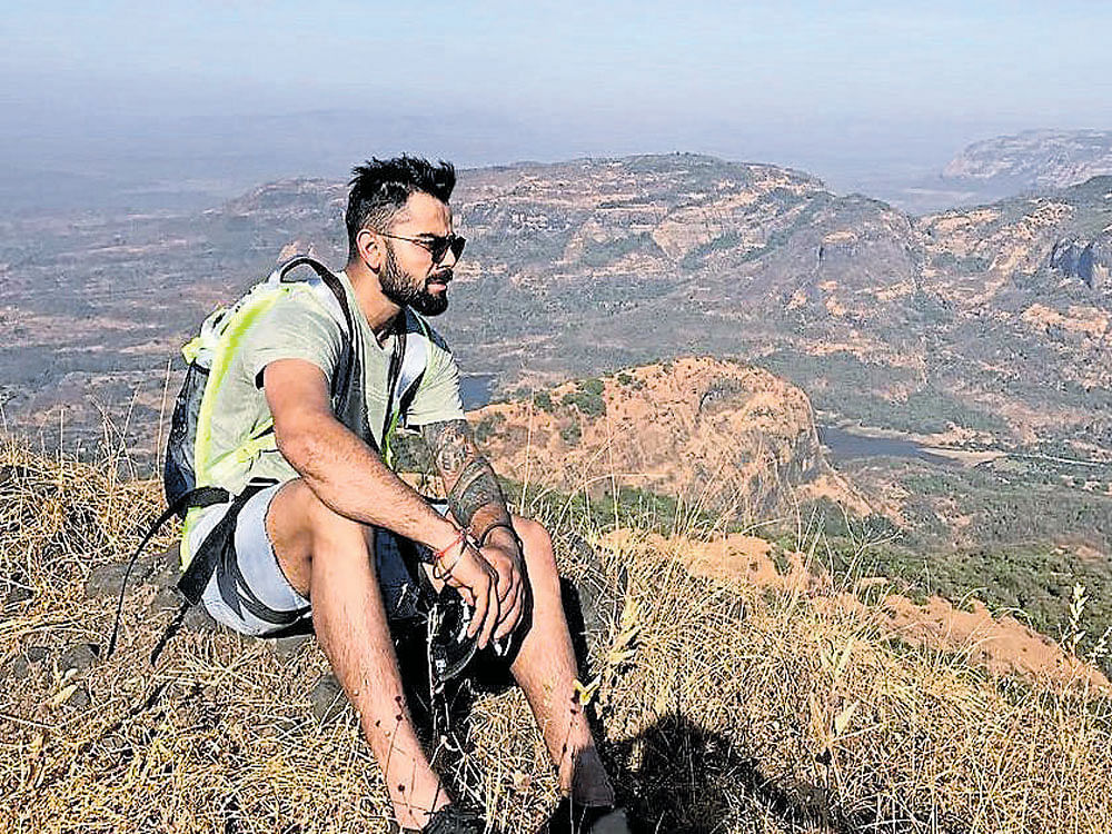 ON A HIGH! Indian skipper Virat Kohli posted this picture from the hills after a trekking session with his team-mates on Monday. TWITTER