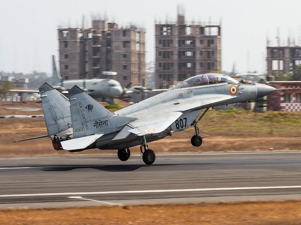 The MiG-29K had taken off from aircraft carrier INS Vikramaditya and when the pilot suspected hydraulic failure, he decided to divert the aircraft to Manguluru airport and sought its emergency landing. File photo