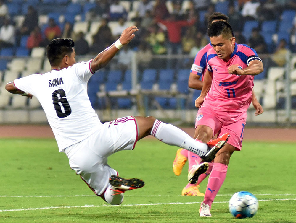 Lone Warrior: BFC skipper Sunil Chhetri has been the bright spark in an otherwise disastrous season. DH photo
