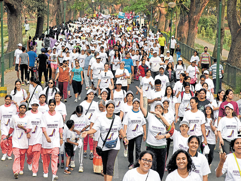 motivated Women from all walks of life participated in the 'Purple on Heels' event. DH PHOTO&#8200;BY&#8200;S&#8200;K&#8200;DINESH