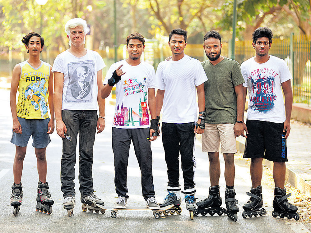 enthusiastic group (From left) Mayank Tater, Aigars Liepins, Mukteswar Meher, Divye Karde, Chakravarthy Petluri and Cephas Paul Edward. DH PHOTO BY B K JANARDHAN