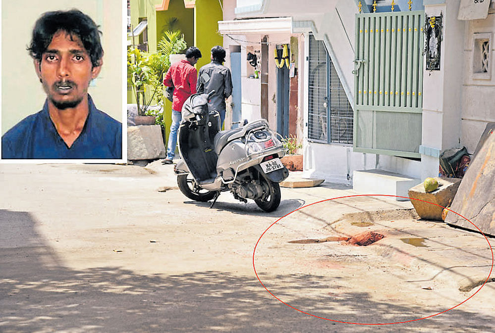 The spot where Sunil (inset) was attacked with deadly weapons by a gang, killing him on the spot, in Kamalanagar on Wednesday. dh photo