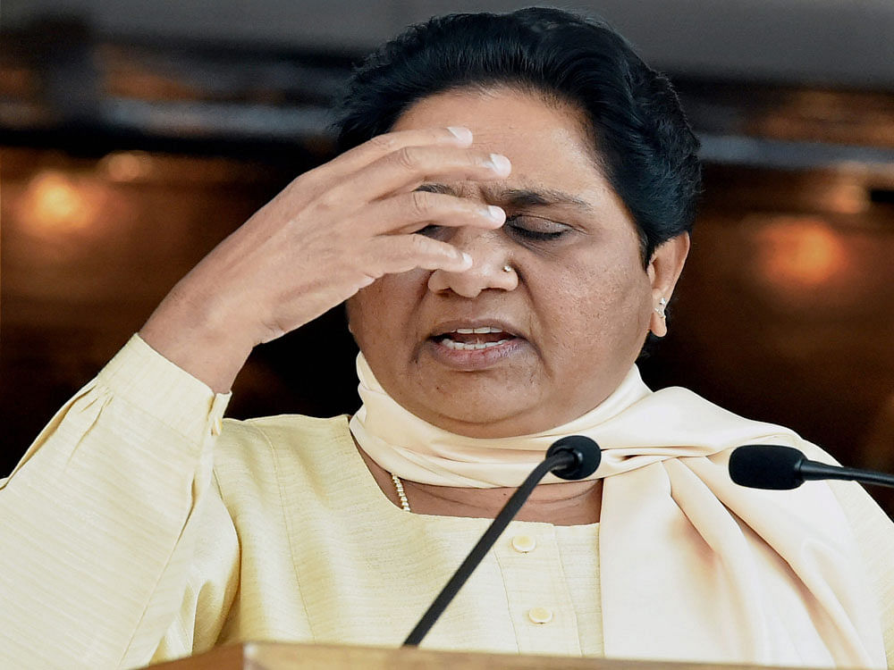 BSP Chief Mayawati addressing a press conference at her residence in Lucknow on Saturday. PTI Photo