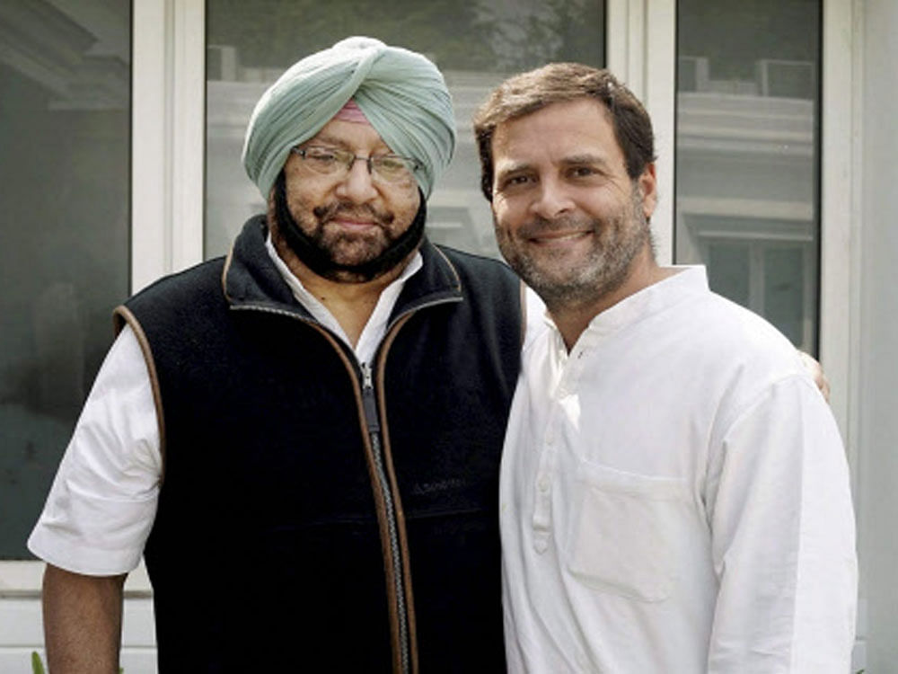 Punjab Congress President Capt Amrinder Singh meeting party Vice-president Rahul Gandhi in New Delhi on Tuesday. PTI Photo