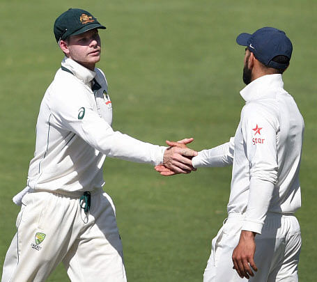 The second Test in Bengaluru ended in controversy after Smith was caught looking toward the dressing room balcony for advice on DRS appeal against his dismissal. PTI file Photo