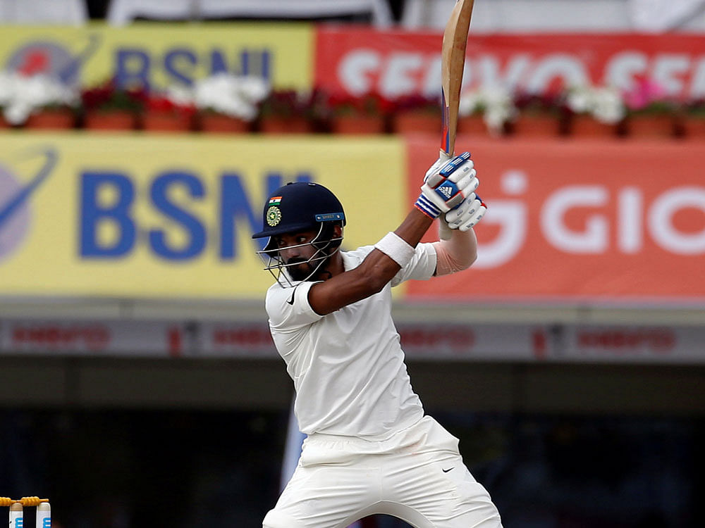 India's Lokesh Rahul plays a shot. REUTERS/Adnan Abidi