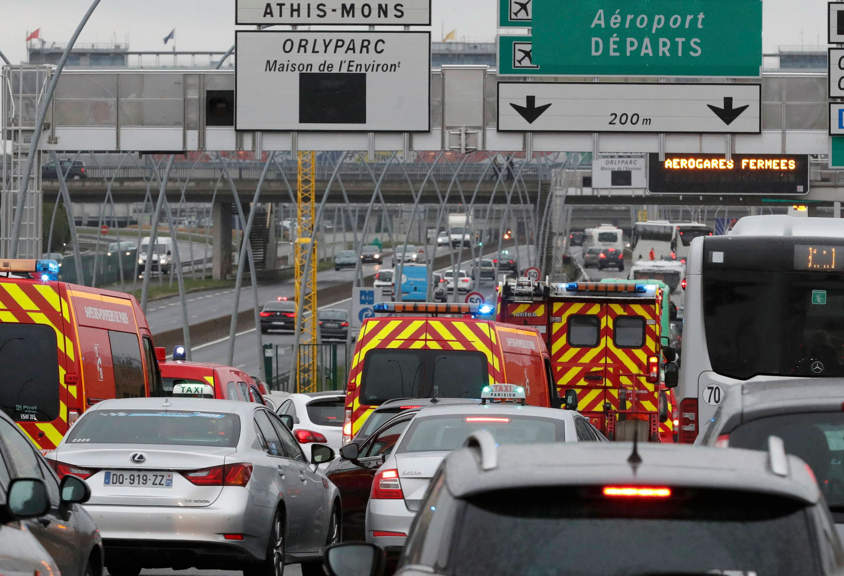 Emergency vehicles arrive Orly airport southern terminal in Paris, France. Reuters Photo