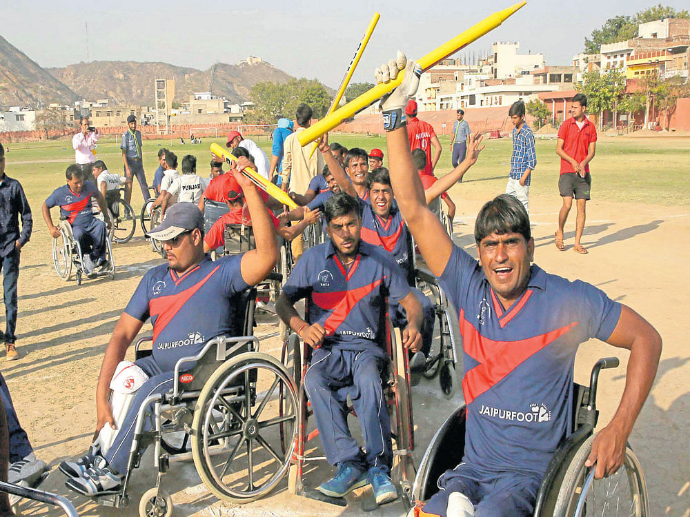 Players in their wheelchairs at Chaugan Stadium in Jaipur