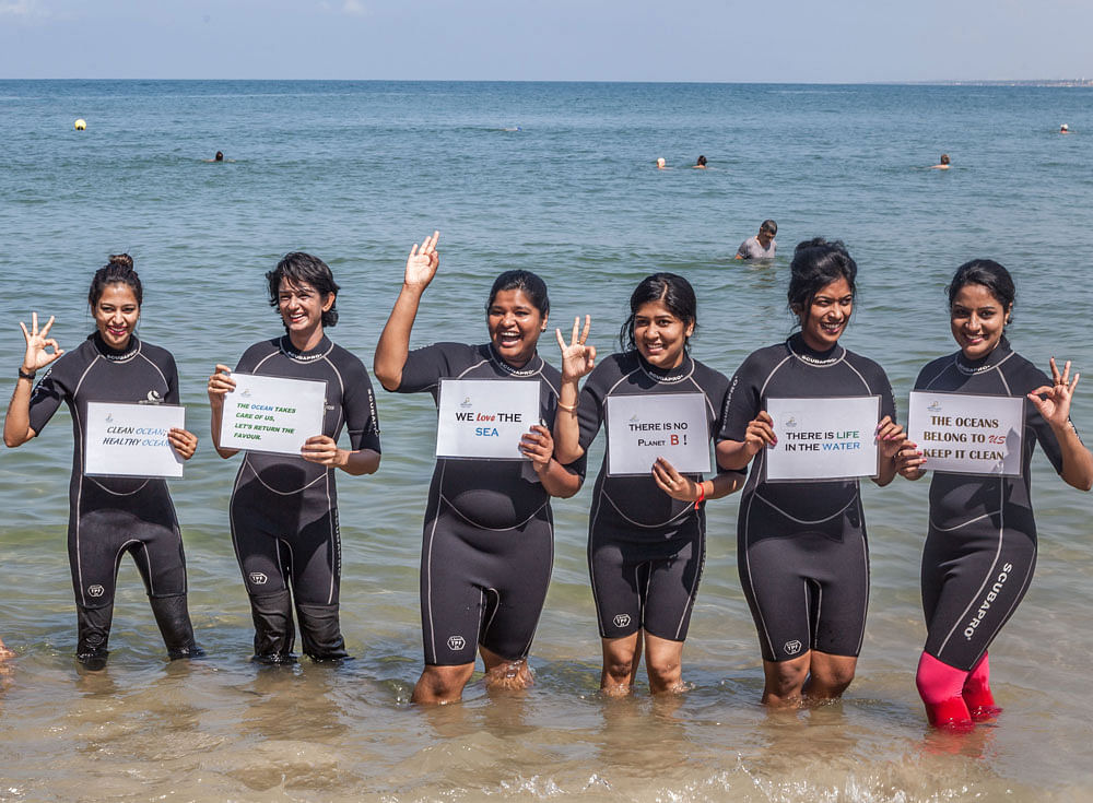 Ocean Love campaigners during a clean-up event held as part of the International Women's Day celebrations.