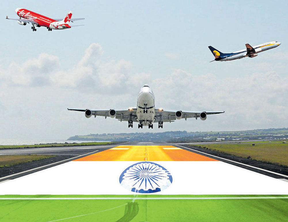 According to CAPA, India which enjoyed the fourth position in terms of overall air passenger traffic (both domestic and international) along with the UK, has also inched closer to becoming the third largest one by March next year. DH illustration