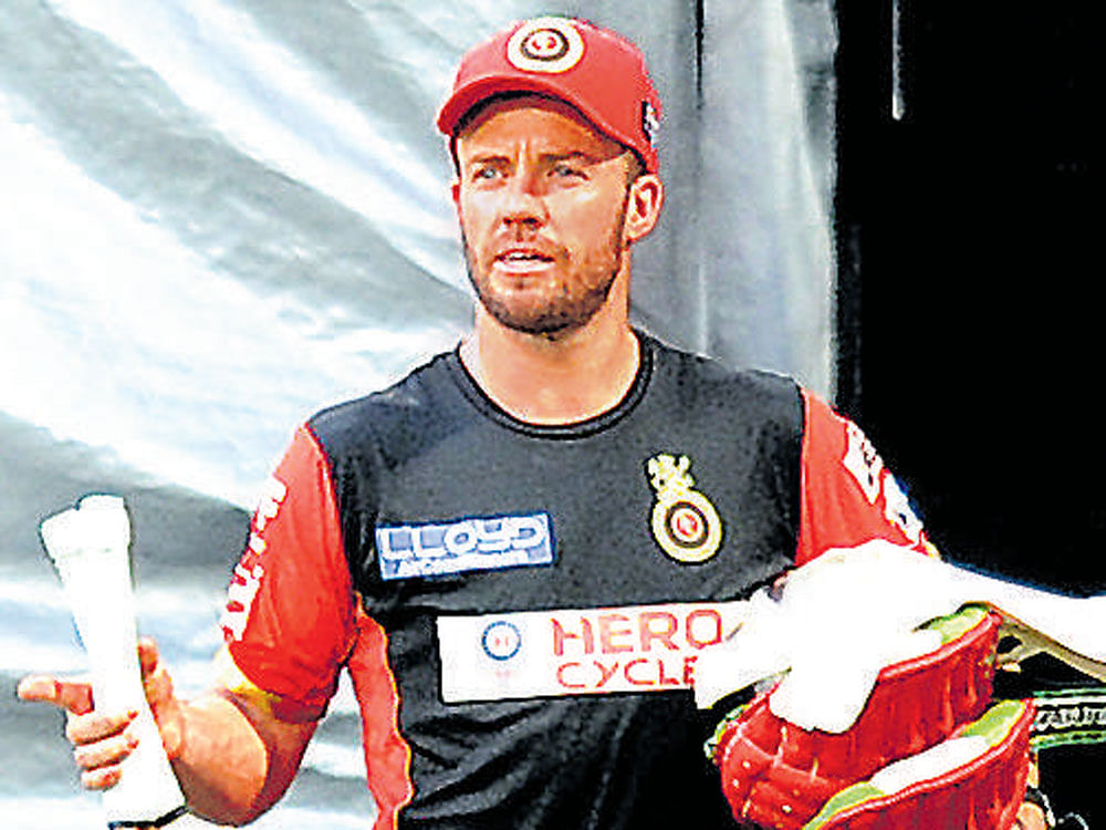 right man South African ODI skipper AB de Villiers will take charge of the RCB in Virat Kohli's absence. DH FILE&#8200;PHOTO