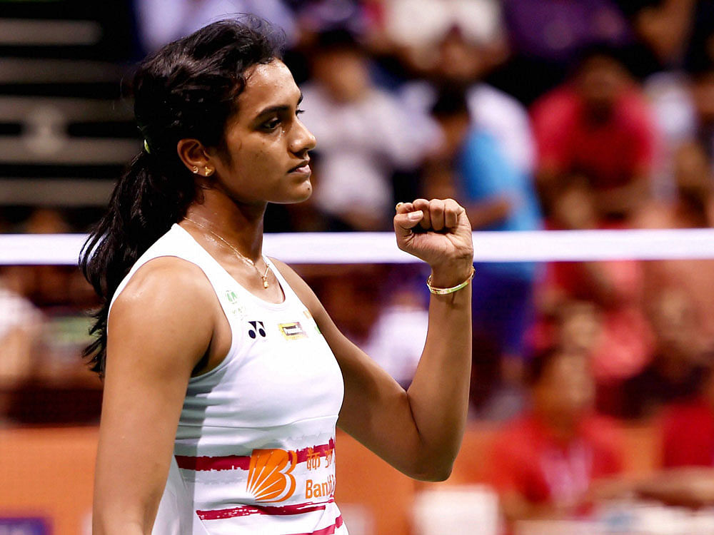 Sindhu emerged victorious over her senior pro 21-16 22-20 in the much-anticipated contest to set up a clash with second seeded Korean Sung Ji Hyun in the semifinals tomorrow. PTI Photo
