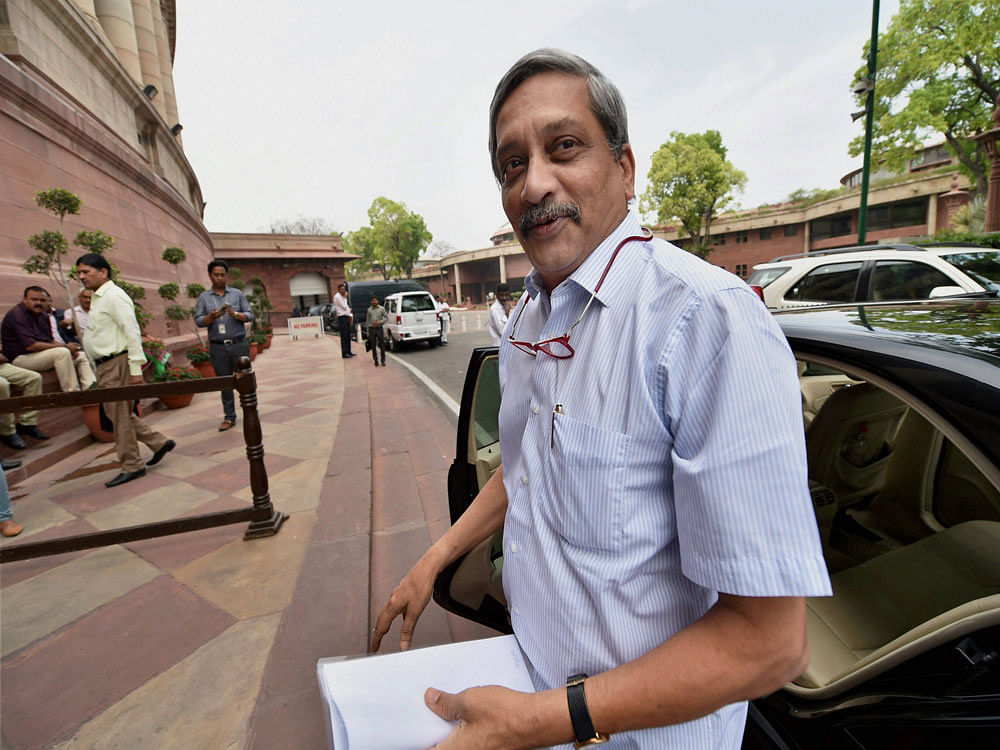 Goa Chief Minister Manohar Parrikar at Parliament in New Delhi on Friday during the budget session. Parrikar on Friday resigned as a Rajya Sabha member. PTI Photo