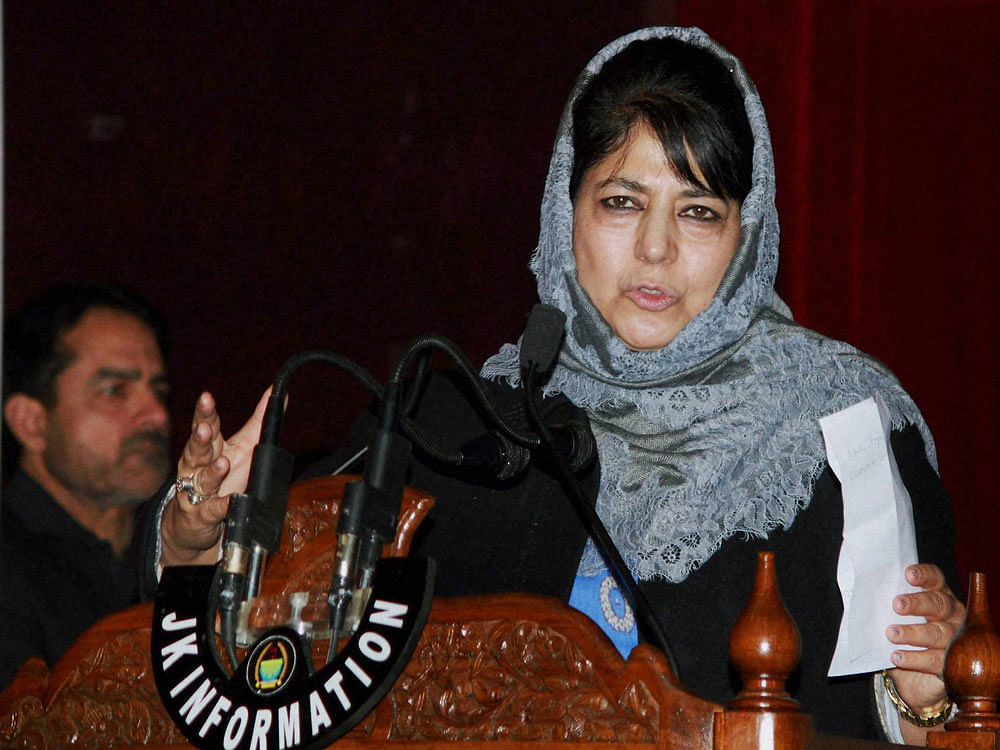 The Chief Minister was campaining for Mufti Tassaduq Hussain, her brother and ruling PDP candidate for by-poll to Anantnag Lok Sabha seat vacated by her last year. PTI file photo
