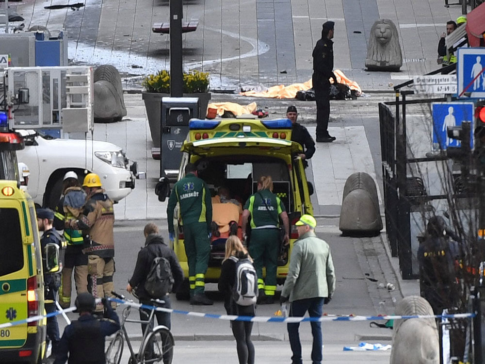 People were killed when a truck crashed into department store Ahlens on Drottninggatan, in central Stockholm. Reuters photo