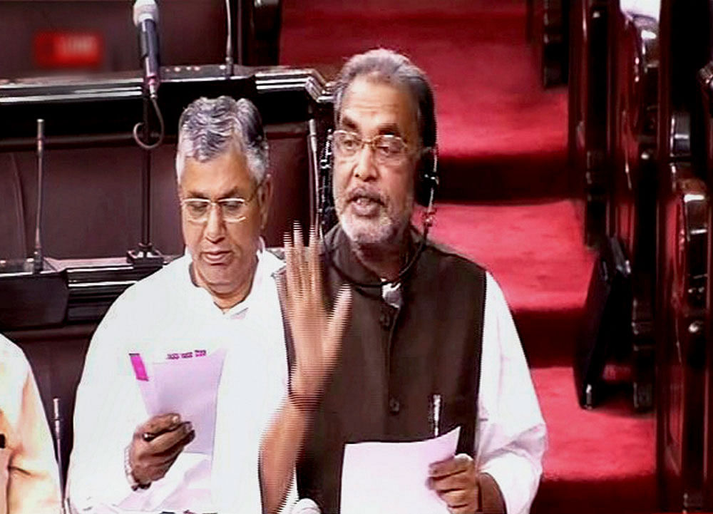 Agriculture Minister Radha Mohan Singh speaks in the Rajya Sabha in New Delhi on Friday. PTI Photo / TV GRAB