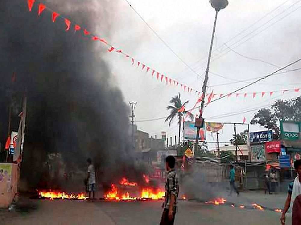 A scene after a communal tension broke out in Bhadrak, Odisha on Friday. PTI Photo