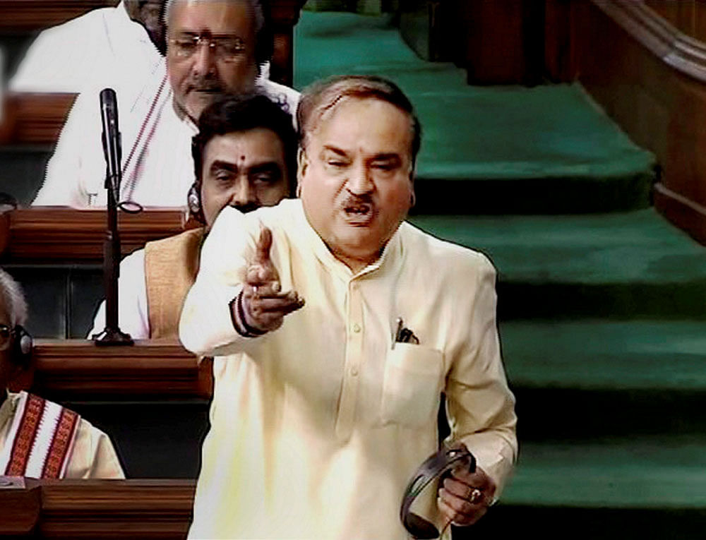 Parliamentary Affairs minister Ananth Kumar speaks in the Lok Sabha in New Delhi on Monday. PTI Photo / TV GRAB