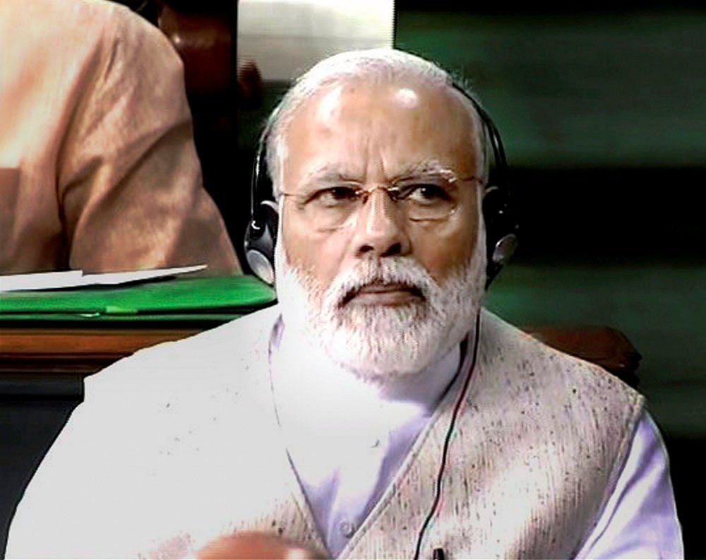Prime Minister Narendra Modi in Lok Sabha in New Delhi on Wednesday. PTI Photo/TV GRAB