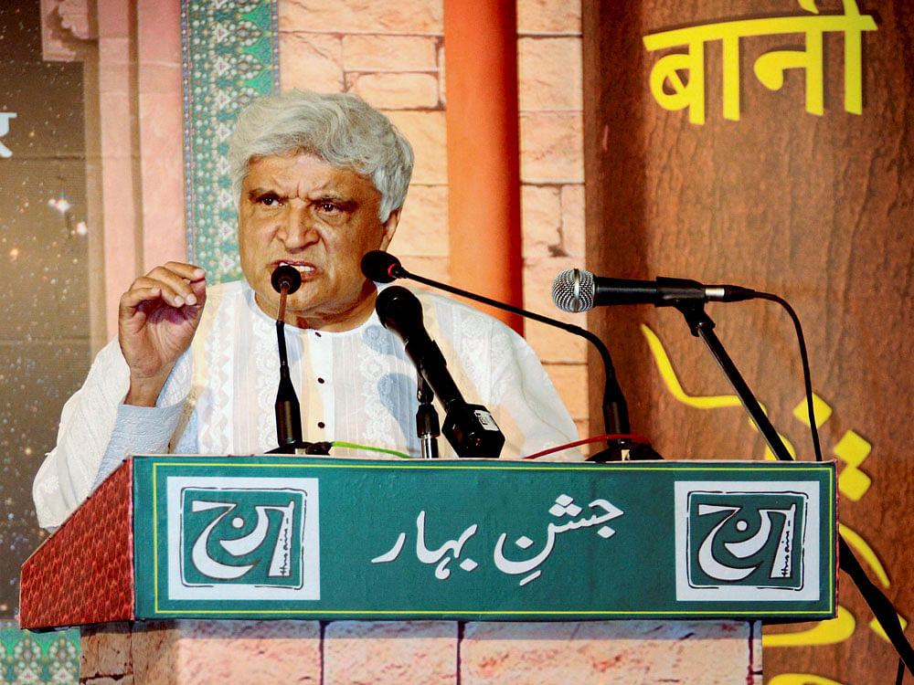 Veteran Bollywood lyricist Javed Akhtar at 'Jashn-e-Bahar Mushaira' held in New Delhi on Friday. PTI Photo