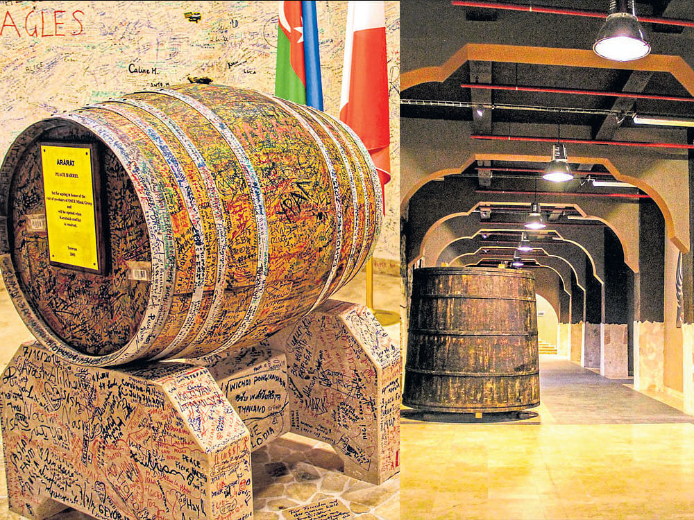 an appeal 'Peace Barrel' will be opened when Armenia resolves issues with Azerbaijan; inside the Yerevan Brandy Company.