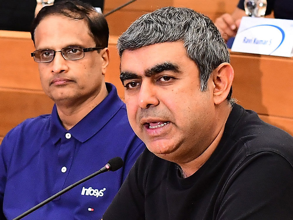 Infosys CEO Dr.Vishal Sikka and Chief Operating Officer Infosys U B Pravin Rao. DH File Photo