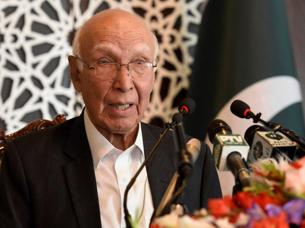 Aziz gave a detailed briefing on the policies being pursued by the Pakistan government that have resulted in improved security environment and the 'economic turnaround' in Pakistan, the Foreign Office here said in a statement. PTI Photo