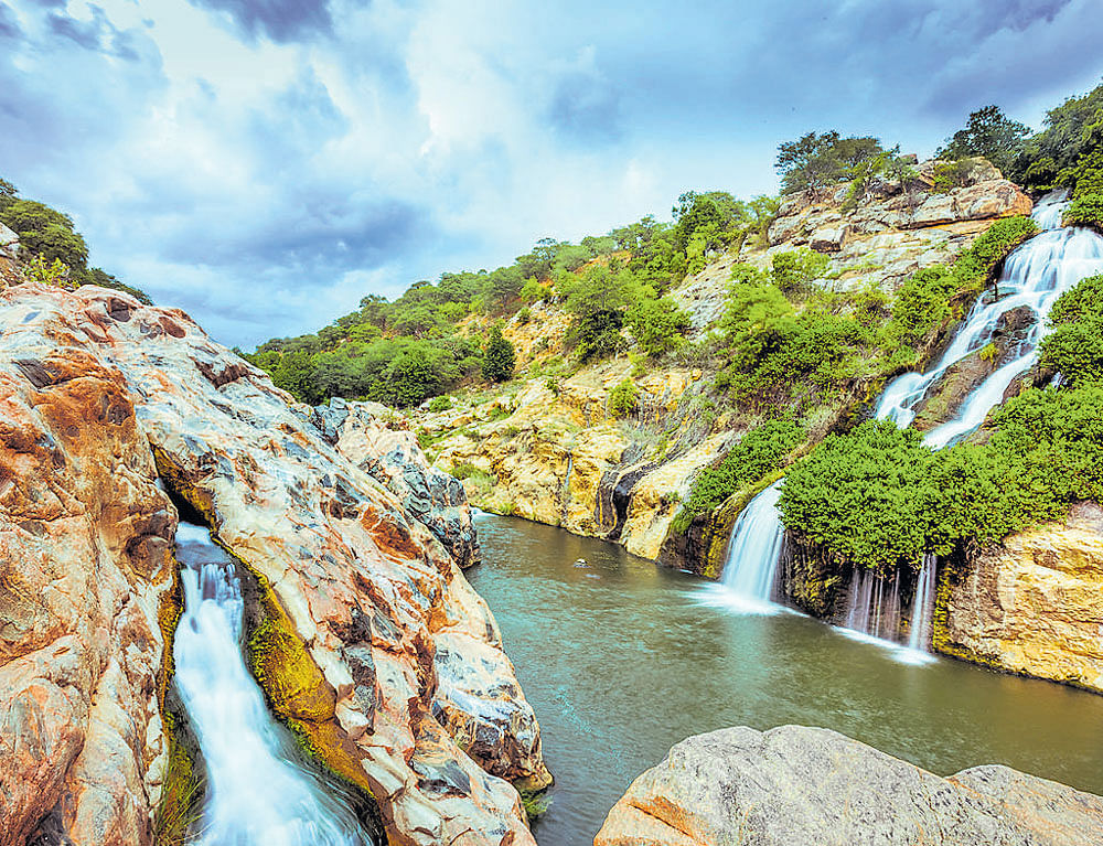 A view of Chunchi waterfalls in Cauvery Wildlife Sanctuary.