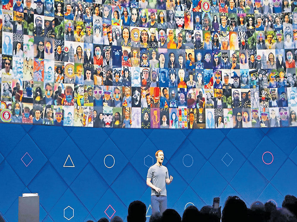 transcending reality: Mark Zuckerberg at F8 conference in San Jose. He introduced what he positioned as the first mainstream augmented reality platform, a way for people to view and digitally manipulate the physical world through the lens of their smartphone cameras. NYT