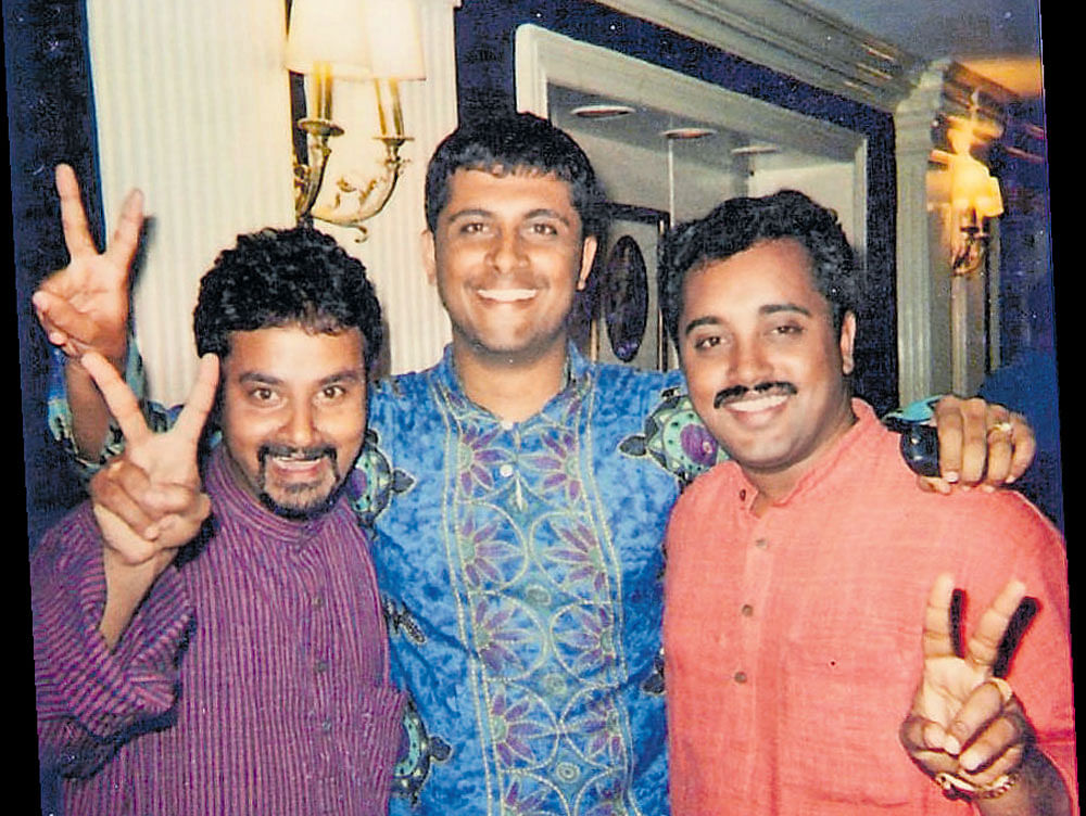 (From left) Manoj George, the author and H N Bhaskar.
