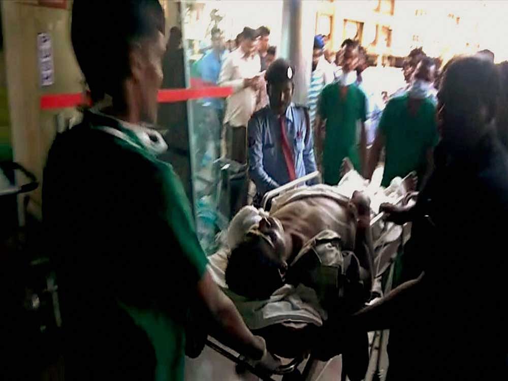 An injured CRPF jawan being brought to Raipur for treatment following a Maoist attack at Burkapal near Chintagufa in Bastar. PTI photo