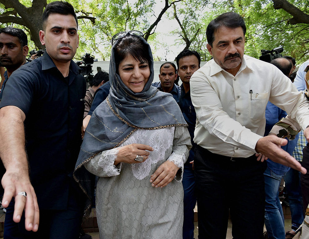 Jammu and Kashmir Chief Minister Mehbooba Mufti after a meeting with Prime Minister Narendra Modi in New Delhi on Monday. PTI Photo